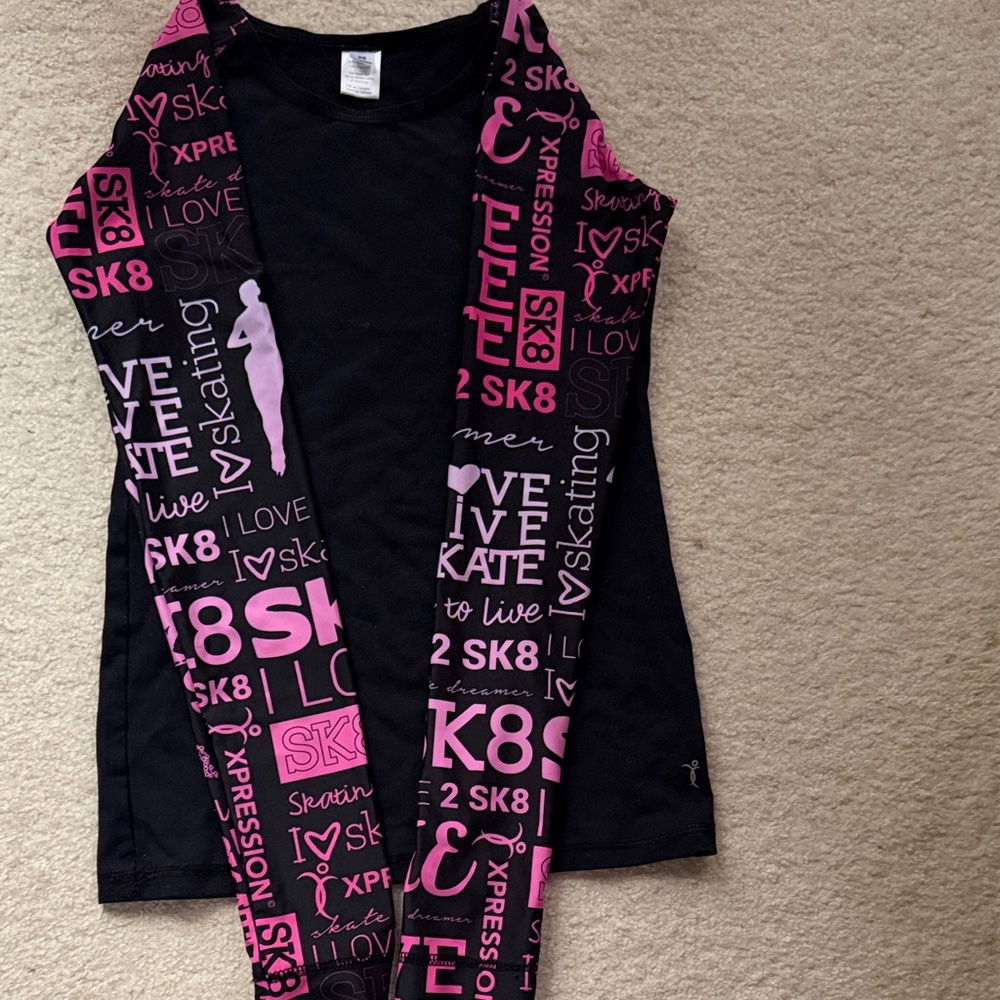 Black Athletic Top with Pink Skate Graphic Sleeves
